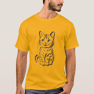 T-shirt Minimalist Cheerful Cat Simple Line Art