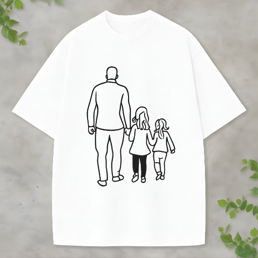T-shirt Minimalist Father and Daughters Line Art