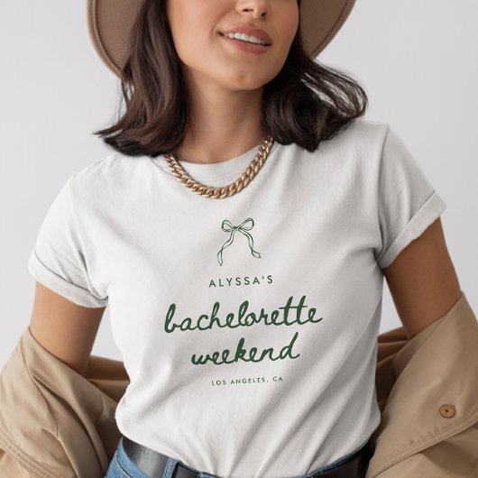 T-shirt Minimalist Green Coquette Bow Bachelorette Weekend