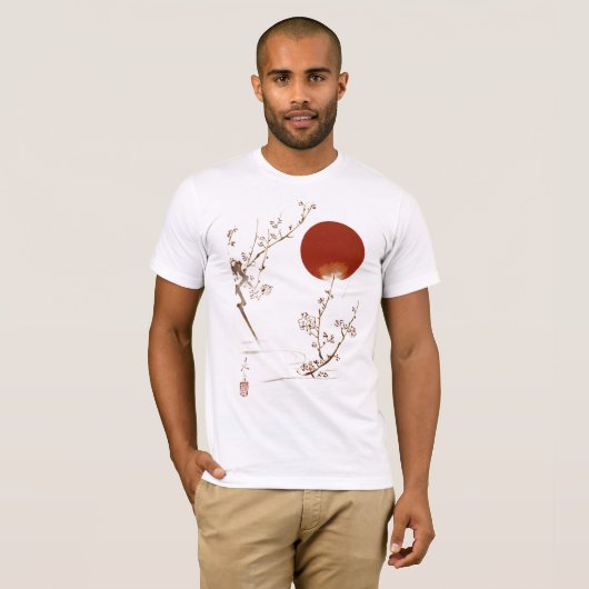 T-shirt Minimalist Zen Japanese Sun and Plum Branch Design (Devant entier)