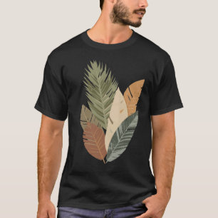 T-Shirt Minimaliste à Motif Botanique Feuilles Ton