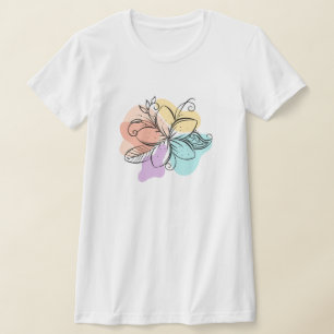 T-Shirt Minimaliste d'Art de Ligne Floral Abstrait