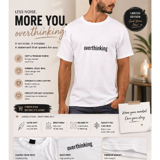 T-shirt minimaliste « Overthinking » pour hommes |