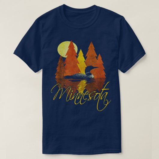 T-shirt Minnesota AutomneCoucher de soleil avec Loon et Ar (Design devant)