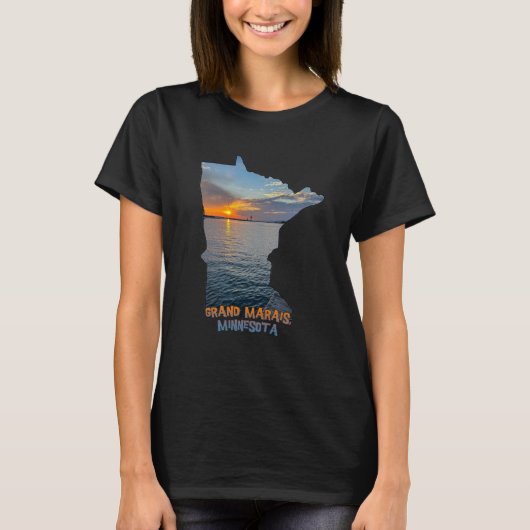 T-shirt Minnesota State Outline Grand Marais Sunset 1 (Devant)
