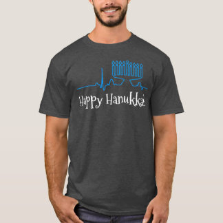 T-shirt Minorah ECG Heartbeat Happy Hanoukka Chanukah Jewi