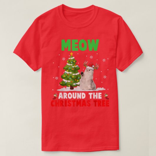 T-shirt Miow autour de l'arbre de Noël Père Noël Reindeer  (Design devant)
