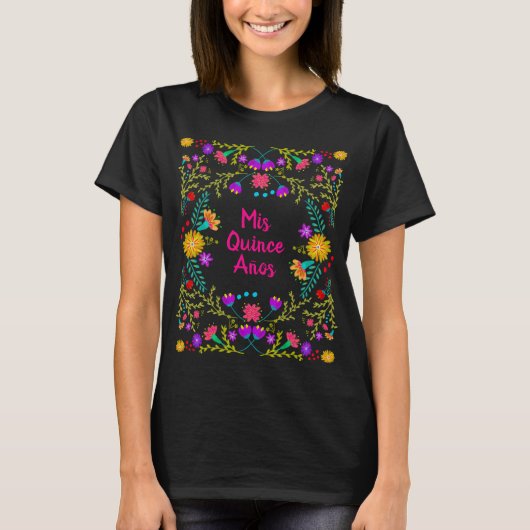 T-shirt Mis Quince Anos Mexicaine Fiesta Rose Noir Anniver (Devant)
