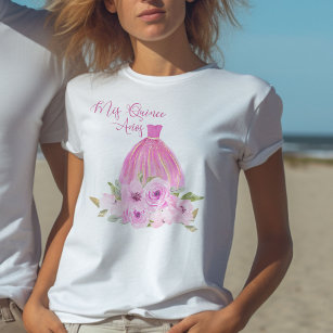 T-shirt Mis Quince Anos Pink Princess Floral 15e anniversa