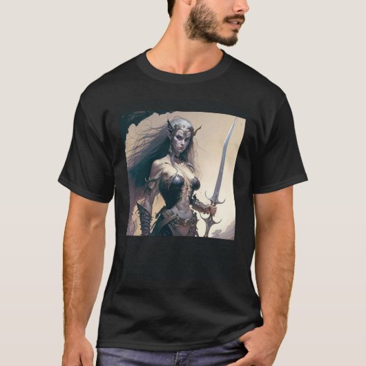 T-shirt Mistress of the Shadows Female Dark Elf Warrior (Devant)