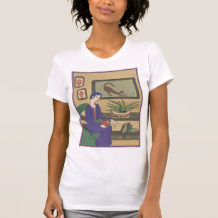 T-shirt Mlle Violet dans la bibliothèque