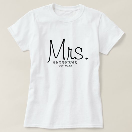 T-shirt Mme Black Modern Script Personnalisé Mariage Nouve (Design devant)