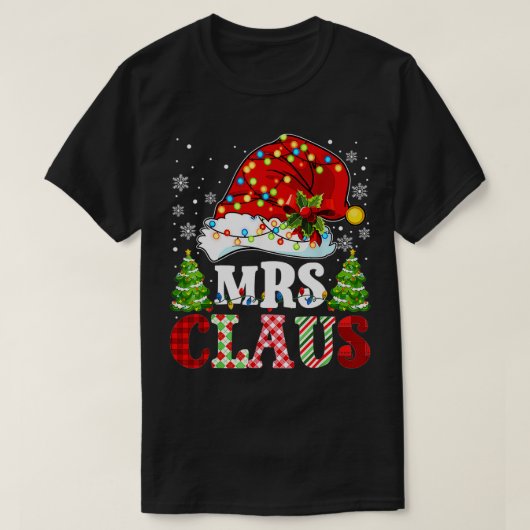 T-shirt Mme Claus Père Noël éclaire Noël Couples rouges (Design devant)