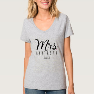 T-shirt Mme Moderne Écriture Personnalisée Date de Mariage