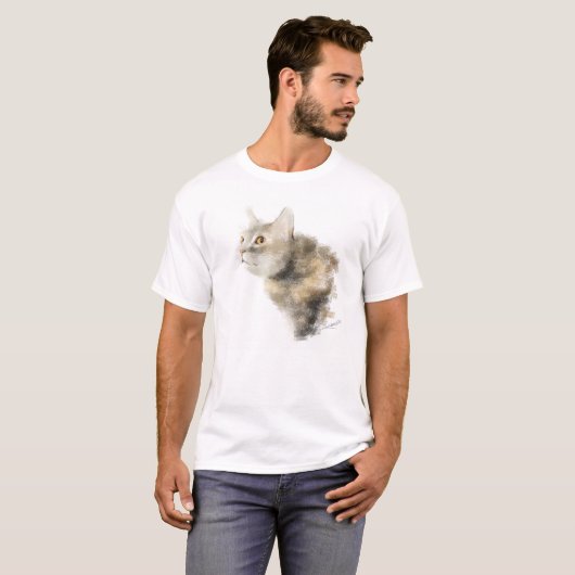 T-shirt "Mocha le chat en mode chasse" - Dessin pastel (Devant entier)