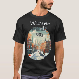T-shirt Mode hiver allumé dans la ville couverte de neige