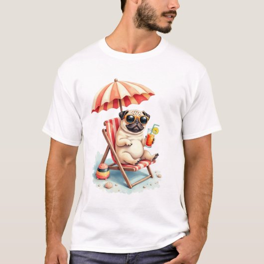 T-shirt Mode Plage Pug Design Été (Devant)