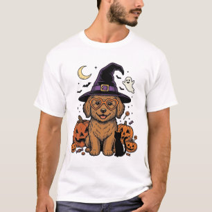 T-shirt Modèle de chemise de chien de sorcière de citrouil