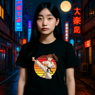 T-shirt Modèle de fille de karaté d'anime sur coucher de s