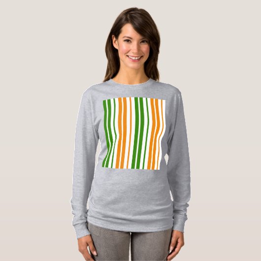 T-shirt Modèle de rayures verticales orange vert blanc (Devant entier)