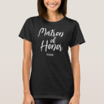 T-shirt Modèle de script personnalisé d'honneur<br><div class="desc">Mariage personnalisé Matron d'honneur T-Shirt dans le style de police script avec des lettres blanches. Facile à personnaliser avec votre nom de Matron d'honneur.</div>