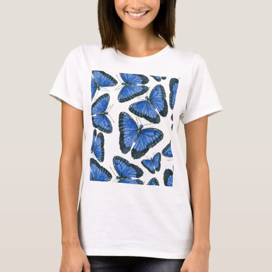 T-shirt Modèle motif de papillon bleu morpho (Devant)