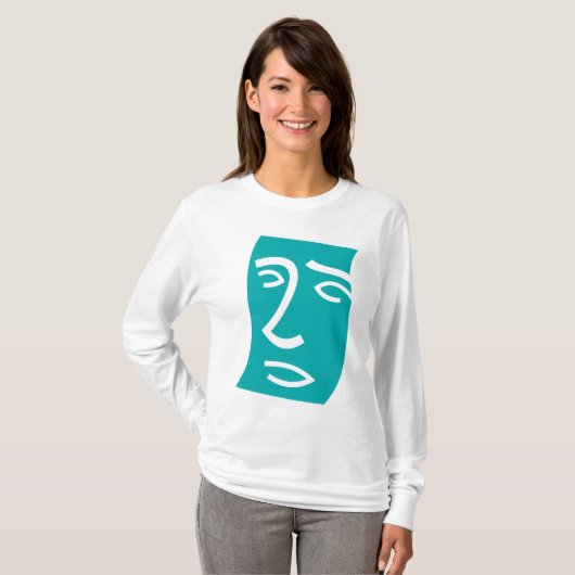T-shirt Modern Abstract Face Line Art Teal (Devant entier)