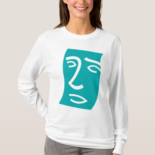 T-shirt Modern Abstract Face Line Art Teal (Devant)