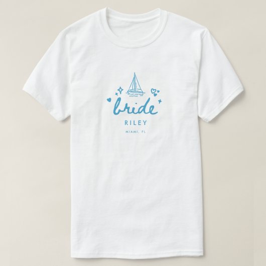T-shirt Modern Blue Bride's Name Script Lake Bachelorette (Design devant)