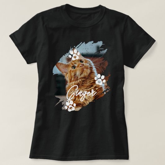 T-shirt Modern Brushstroke Pet Cat Photo & Name (Design devant)