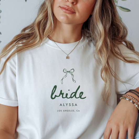 T-shirt Modern Green Coquette Custom Bride's Name Wedding
