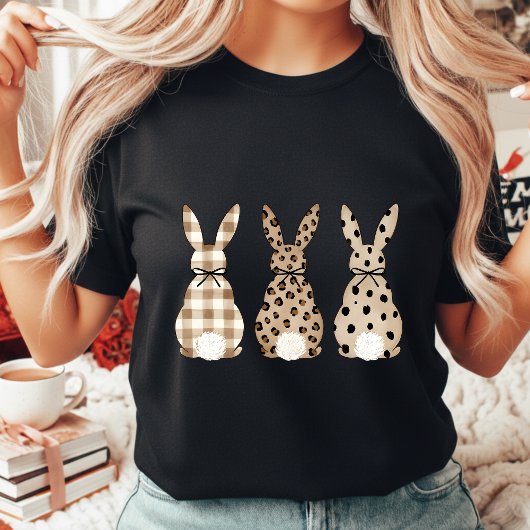T-shirt Modern Neutral Easter Bunny Leopard Print Gingham
