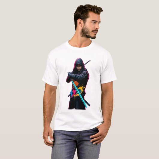 T-shirt Modern samurai with a futuristic katana, (Devant entier)