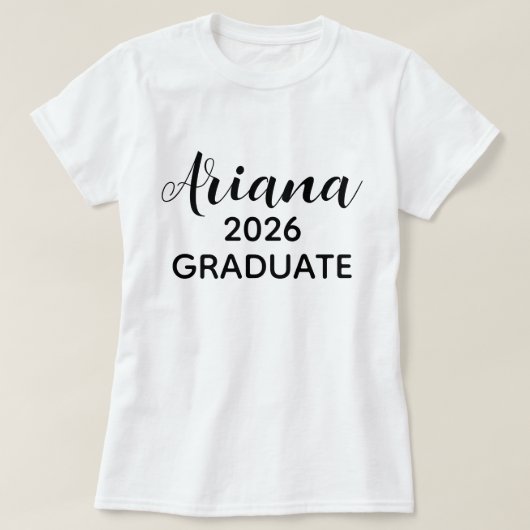 T-shirt Modern Script Black White 2026 Graduate Name (Design devant)