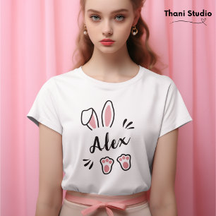 T-shirt Moderne Cute Pastel Pink Rabbit Nom personnalisabl