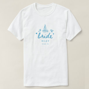 T-shirt Moderne Écriture du Nom de la Mariée Bleue Lac Ent