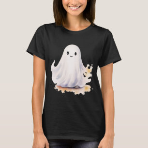 T-shirt Moderne et Fantôme Noir Mignon Halloween