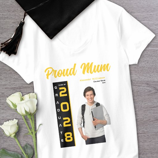 T-shirt Moderne Gold Black Graduation Photo Fier maman