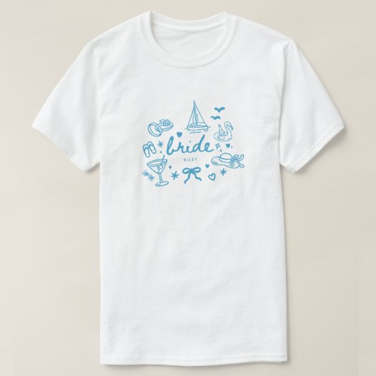 T-shirt Moderne Mariée De Mariage De Lac Bleu Script Nom P (Design devant)