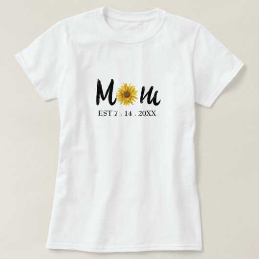 T-shirt Moderne Nouvelle maman Fleur Date de naissance (Design devant)
