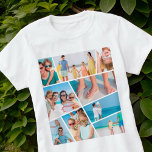 T-shirt Moderne Simple Amusement Personnalisé 9 Images Col<br><div class="desc">Ajoutez neuf (9) photos personnalisées de votre famille et de vos amis et l'année. Ajoutez vos photos et si nécessaire,  démasquez le groupe de photos et le cadre,  ajustez l'image sur le cadre,  puis cliquez sur masque.</div>
