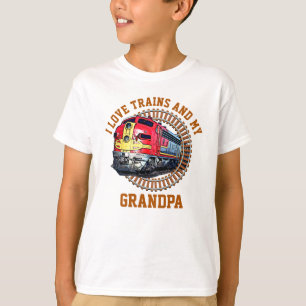 T-shirt Modifier le nom Texte J'aime Trains & Grand-père D