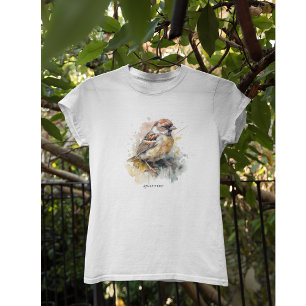 T-shirt Moineau aquarelle rustique, personnalisé