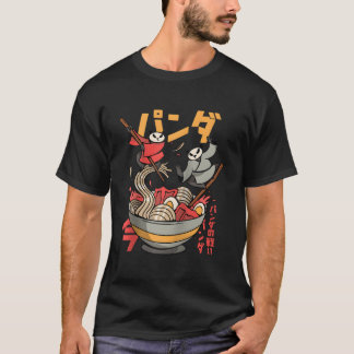T-shirt Moines Pandas Japonais Se Battant Pour Des Nouill