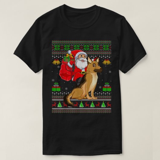 T-shirt Moins moche Noël drôle Père Noël équitation berger (Design devant)
