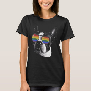 T-shirt Mois de la fierté Boston Terrier Rainbow Flag