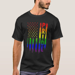 T-shirt Mois de la fierté rétro LGBT drapeau américain arc