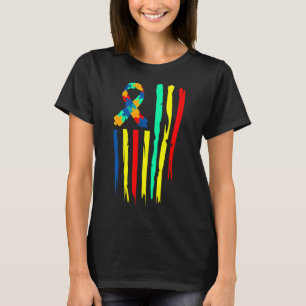 T-shirt Mois de la sensibilisation autistique drapeau amér