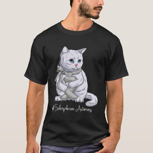 T-shirt Mois de sensibilisation à la schizophrénie Chat au (Devant)