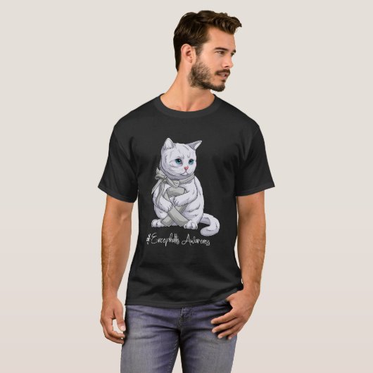 T-shirt Mois de sensibilisation à l'encéphalite Chat au ru (Devant entier)